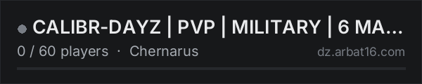 CALIBR-DAYZ | PVP | MILITARY | 6 MAX PARTY on the AR16 DayZ server list
