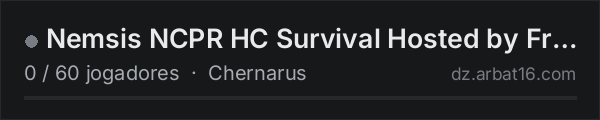 Nemsis NCPR HC Survival Hosted by FriendlyDayz.eu | Terje na lista de servidores de DayZ da AR16