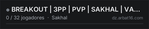 BREAKOUT | 3PP | PVP | SAKHAL | VANILLA+ | WIPE 15.10 na lista de servidores de DayZ da AR16