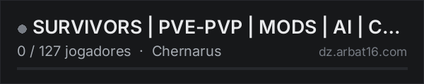 SURVIVORS | PVE-PVP | MODS | AI | CZ/SK na lista de servidores de DayZ da AR16