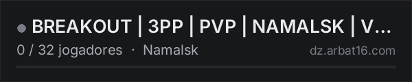 BREAKOUT | 3PP | PVP | NAMALSK | VANILLA+ | WIPE 15.10 na lista de servidores de DayZ da AR16