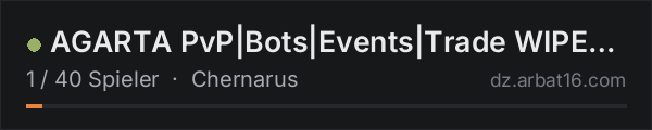 AGARTA PvP|Bots|Events|Trade WIPE 18.10 in der DayZ-Serverliste von AR16