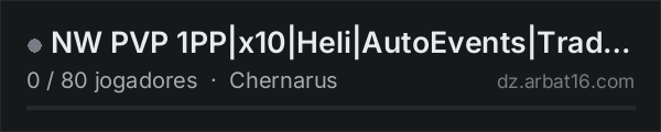 NW PVP 1PP|x10|Heli|AutoEvents|Trader|Party na lista de servidores de DayZ da AR16