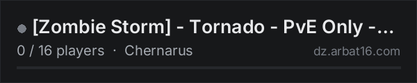 [Zombie Storm] - Tornado - PvE Only - Vanilla Server on the AR16 DayZ server list
