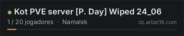 Kot PVE server [P. Day] Wiped 24_06 na lista de servidores de DayZ da AR16