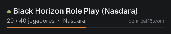 Black Horizon Role Play (Nasdara) na lista de servidores de DayZ da AR16