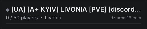 UA A+ KYIV LIVONIA PVE discord.gg/g2vE6tX on the AR16 DayZ server list