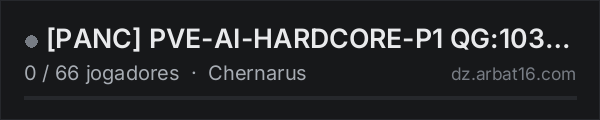 [PANC] PVE-AI-HARDCORE-P1 QG:103413028 na lista de servidores de DayZ da AR16