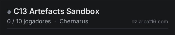 C13 Artefacts Sandbox na lista de servidores de DayZ da AR16