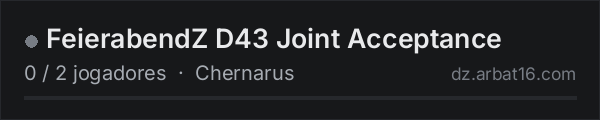 FeierabendZ D43 Joint Acceptance na lista de servidores de DayZ da AR16