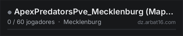 ApexPredatorsPve_Mecklenburg (MapLinked) na lista de servidores de DayZ da AR16
