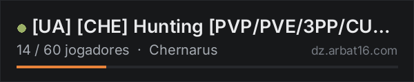 UA CHE Hunting PVP/PVE/3PP/CUSTOM na lista de servidores de DayZ da AR16
