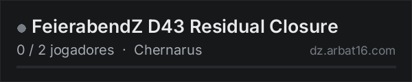 FeierabendZ D43 Residual Closure na lista de servidores de DayZ da AR16