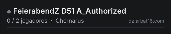 FeierabendZ D51 A_Authorized na lista de servidores de DayZ da AR16