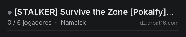 STALKER Survive the Zone Pokaify Cherno Only Test New na lista de servidores de DayZ da AR16