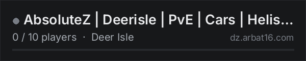 AbsoluteZ | Deerisle | PvE | Cars | Helis | Terje on the AR16 DayZ server list
