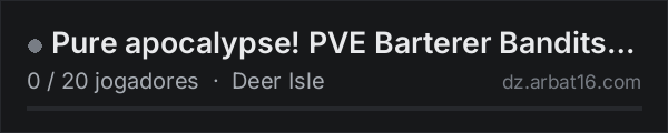 Pure apocalypse! PVE Barterer Bandits Skill Moonshine Cars na lista de servidores de DayZ da AR16