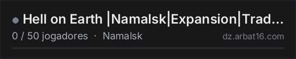 Hell on Earth |Namalsk|Expansion|Trader|Loot+|AI+ na lista de servidores de DayZ da AR16