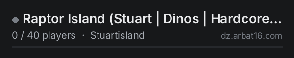 Raptor Island (Stuart | Dinos | Hardcore | Quest | 1PP) on the AR16 DayZ server list
