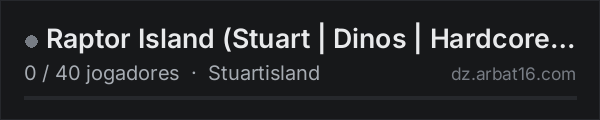 Raptor Island (Stuart | Dinos | Hardcore | Quest | 1PP) na lista de servidores de DayZ da AR16