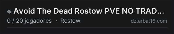 Avoid The Dead Rostow PVE NO TRADERS na lista de servidores de DayZ da AR16