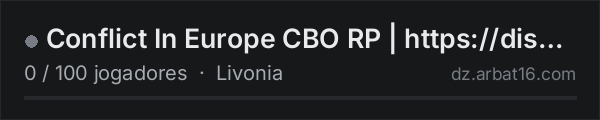 Conflict In Europe CВО RP | https://discord.gg/4ekRApbCYe na lista de servidores de DayZ da AR16