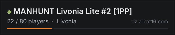 MANHUNT Livonia Lite #2 [1PP] on the AR16 DayZ server list