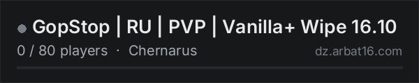 GopStop | RU | PVP | Vanilla+ Wipe 16.10 on the AR16 DayZ server list