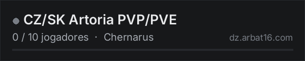 CZ/SK Artoria PVP/PVE na lista de servidores de DayZ da AR16