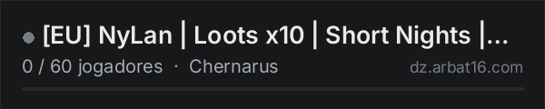 [EU] NyLan | Loots x10 | Short Nights | Stamina+ | No MODS na lista de servidores de DayZ da AR16