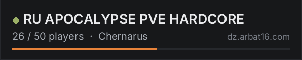 RU APOCALYPSE PVE HARDCORE on the AR16 DayZ server list