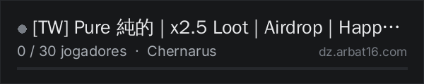 TW Pure 純的 | x2.5 Loot | Airdrop | HappyHour x5 | No Mods na lista de servidores de DayZ da AR16