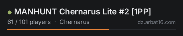 MANHUNT Chernarus Lite #2 [1PP] on the AR16 DayZ server list