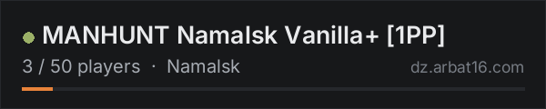 MANHUNT Namalsk Vanilla+ 1PP on the AR16 DayZ server list