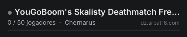 YouGoBoom's Skalisty Deathmatch Free-For-ALL na lista de servidores de DayZ da AR16