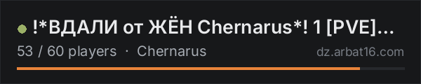 !*ВДАЛИ от ЖЁН Chernarus*! 1 [PVE] [vk.com/vdzh_pve] on the AR16 DayZ server list