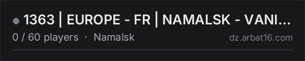 1363 | EUROPE - FR | NAMALSK - VANILLA on the AR16 DayZ server list