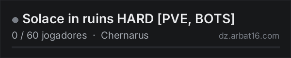 Solace in ruins HARD [PVE, BOTS] na lista de servidores de DayZ da AR16