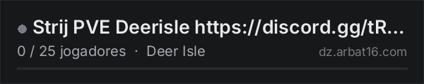 Strij PVE Deerisle https://discord.gg/tRZnuRZ na lista de servidores de DayZ da AR16