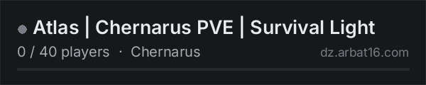 Atlas | Chernarus PVE | Survival Light on the AR16 DayZ server list