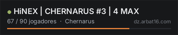 HiNEX | CHERNARUS #3 | 4 MAX na lista de servidores de DayZ da AR16