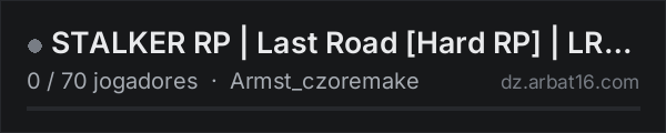 STALKER RP | Last Road Hard RP | LR MAP | WL na lista de servidores de DayZ da AR16