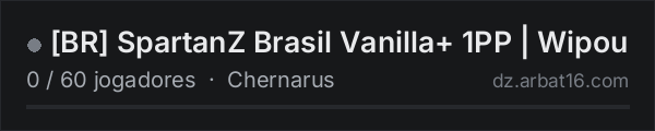 [BR] SpartanZ Brasil Vanilla+ 1PP | Wipou na lista de servidores de DayZ da AR16