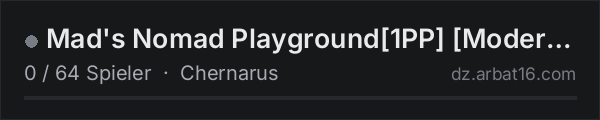 Mad's Nomad Playground[1PP] [Modern Garage] [TP APOC Vehicles] in der DayZ-Serverliste von AR16