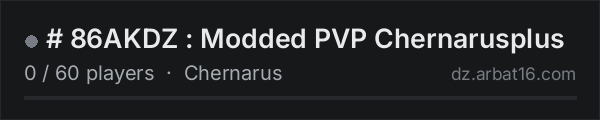 #  86AKDZ  : Modded PVP Chernarusplus on the AR16 DayZ server list
