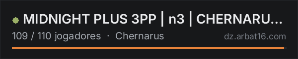MIDNIGHT PLUS 3PP | n3 | CHERNARUS | WIPE 17.10 na lista de servidores de DayZ da AR16