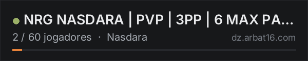 NRG NASDARA | PVP | 3PP | 6 MAX PARTY | WIPE 17.10 na lista de servidores de DayZ da AR16