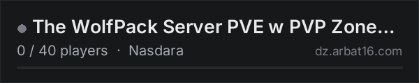 The WolfPack Server PVE w PVP Zones / AI / 100k Start / on the AR16 DayZ server list