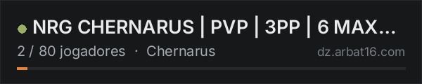 NRG CHERNARUS | PVP | 3PP | 6 MAX PARTY | WIPE 17.10 na lista de servidores de DayZ da AR16
