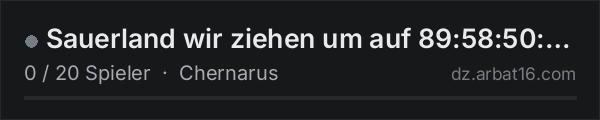 Sauerland wir ziehen um auf 89:58:50:244/2302 in der DayZ-Serverliste von AR16